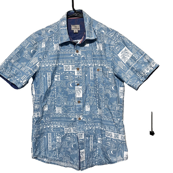 Burnside Button up Casual Shirt sz S Short Sleeve Blue Beach Fish Tropical Tiki - Picture 1 of 8